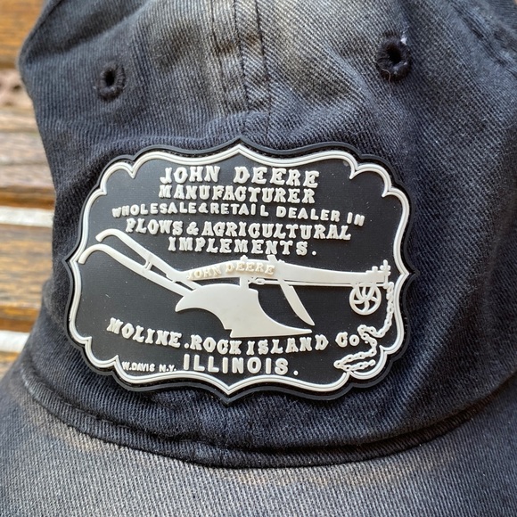 John Deere Black Vintage faded Hat adjustable back strap cap - Picture 2 of 14